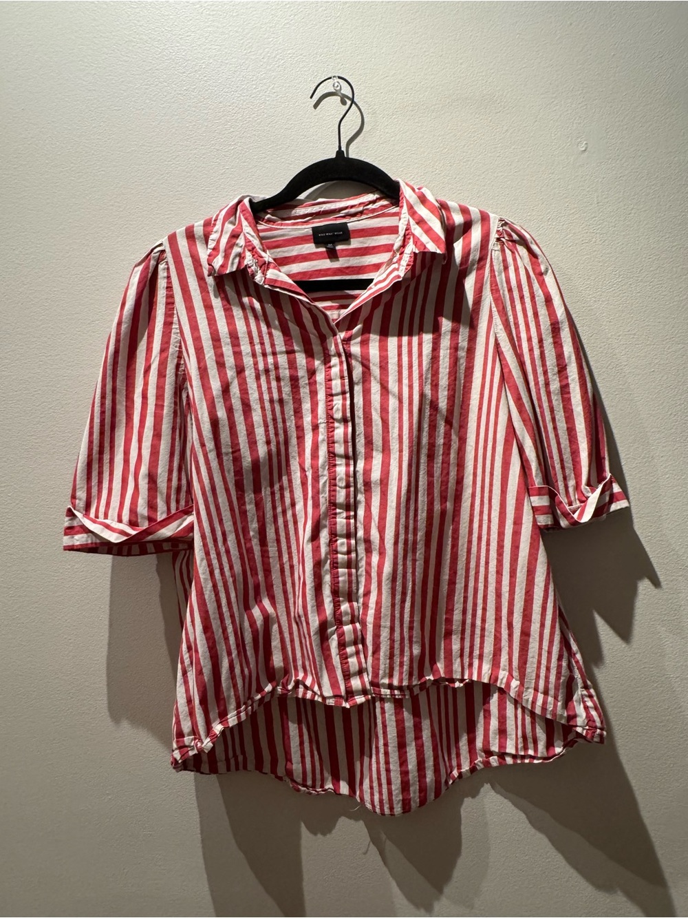 Who What Wear Red and White Striped Button-Up Blouse